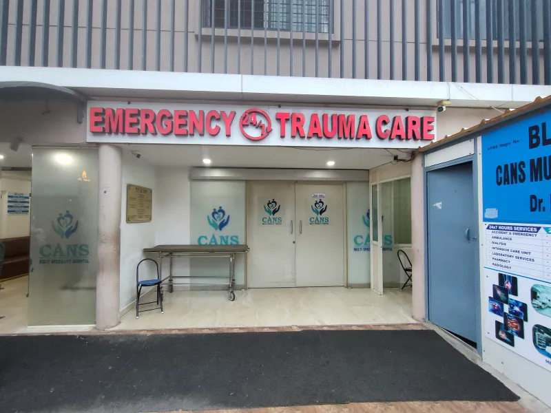 Emergency and trauma care entrance at Magnet Hospital Jalahalli